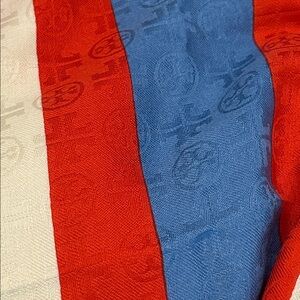 Tory Burch Red, Blue, and Cream Long Scarf
